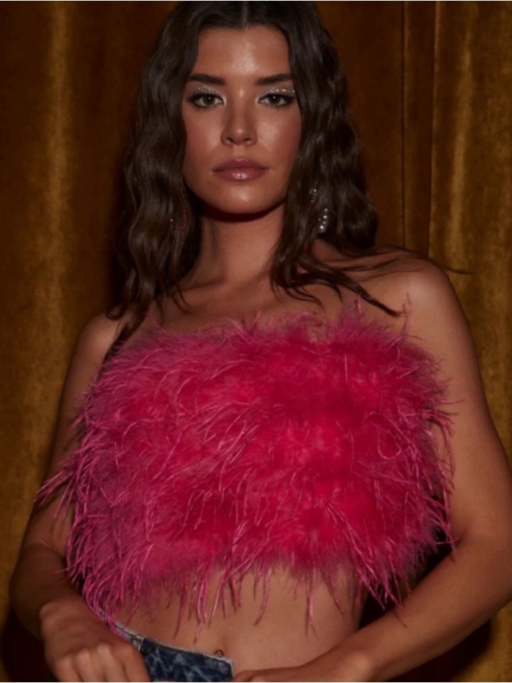 12th Tribe Vibrant Hot Pink Strapless Crop